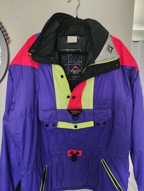 Vintage 1990's Mountain Goat Vibrant Purple Colorblock 90s Anorak Ski Jacket